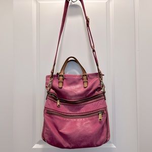 FOSSIL Magenta Explorer Leather versatile Foldover Crossbody,Shoulder &Handbag